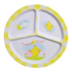 Vintage Easter Peepity Peep 10" Kids Melamine Plate Divided Yellow Baby Chicks